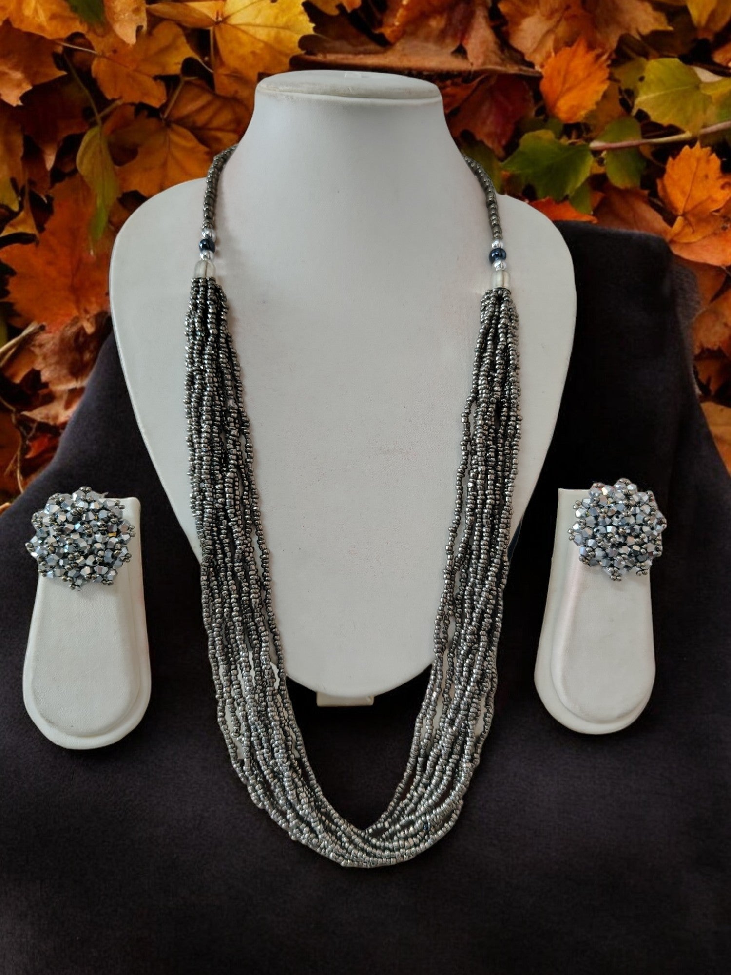 Handmade 12 Layered Long Beaded Necklace & Set - 5 Colours Available