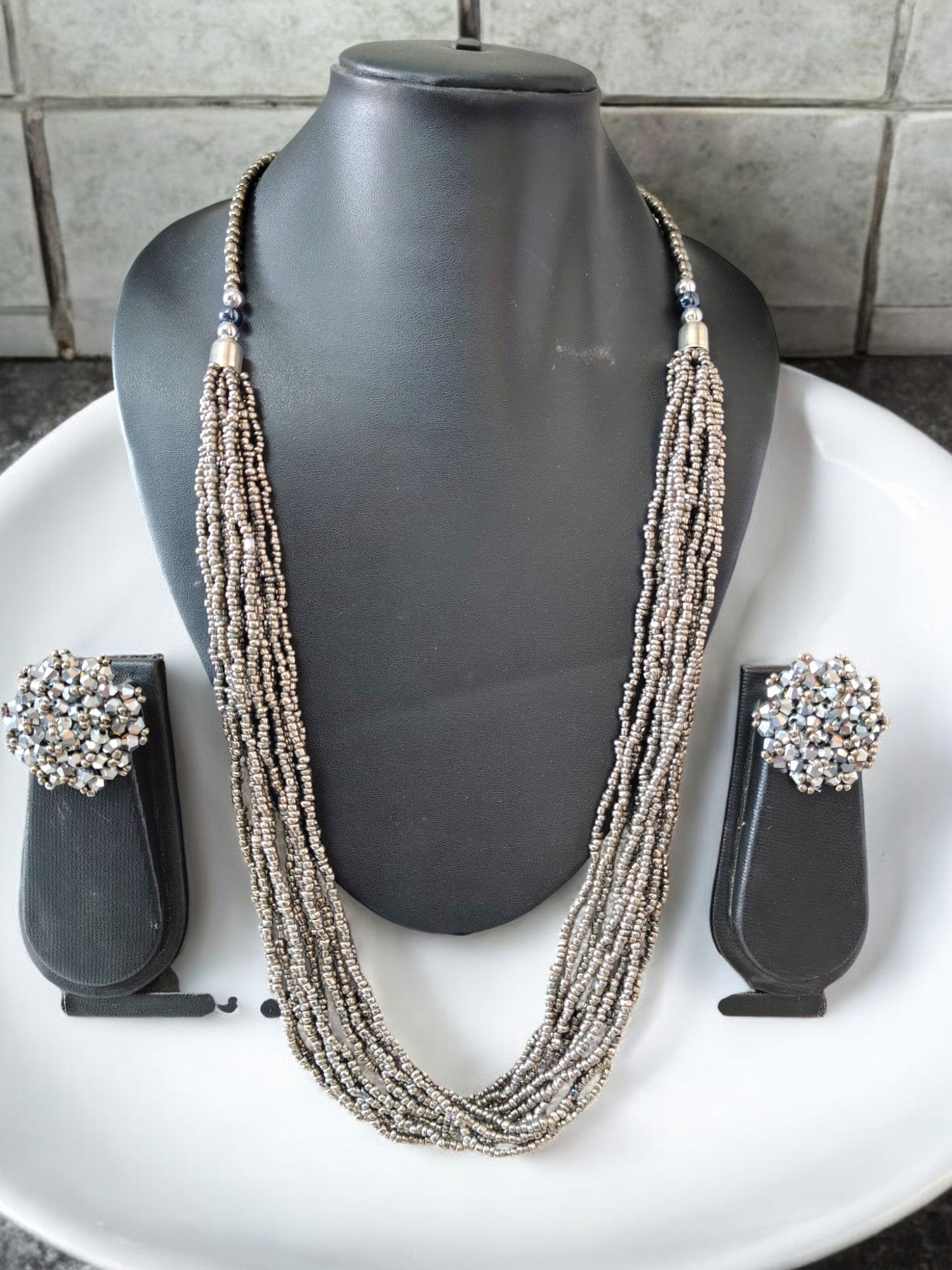 Handmade 12 Layered Long Beaded Necklace & Set - 5 Colours Available