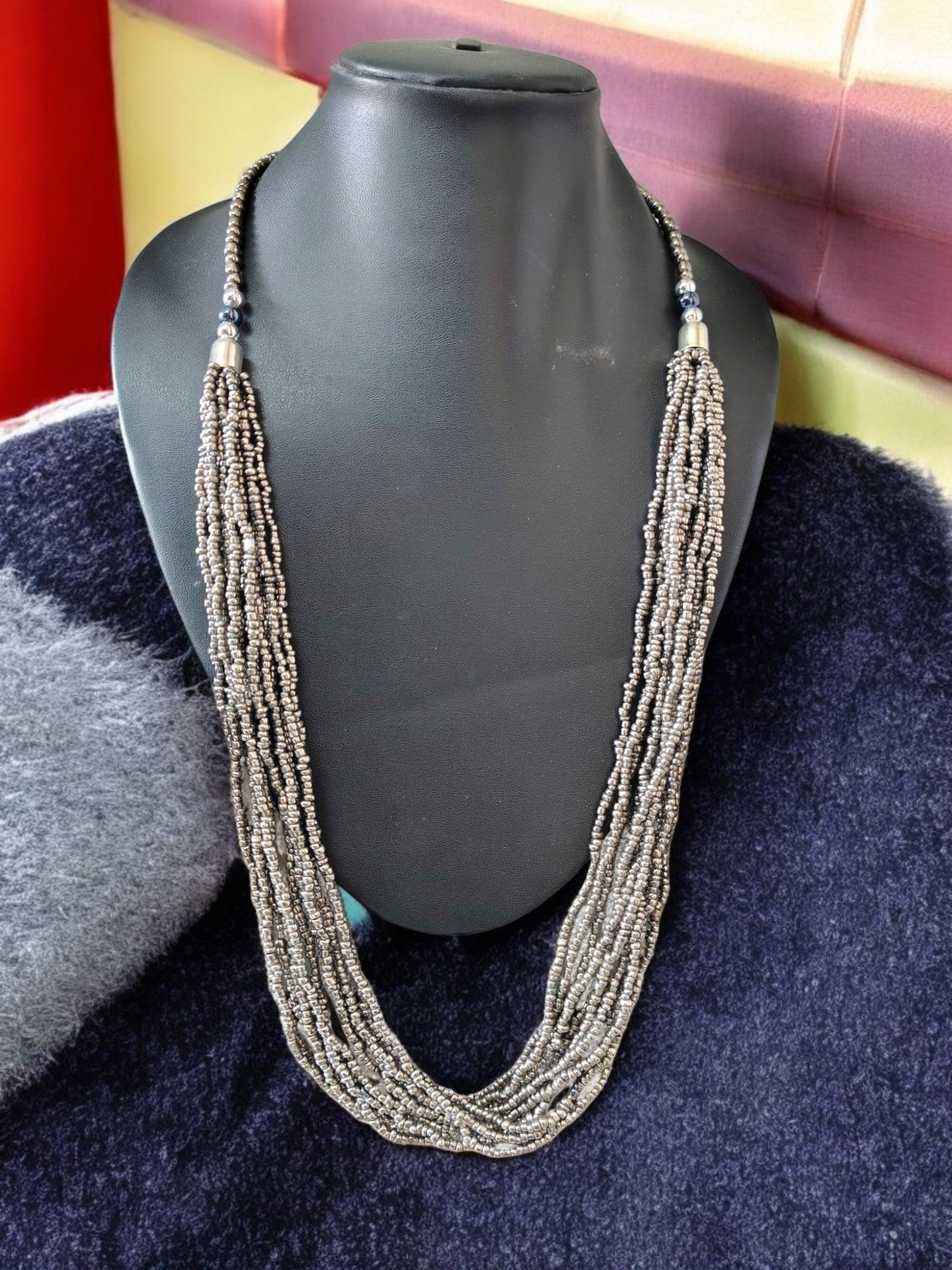 Handmade 12 Layered Long Beaded Necklace & Set - 5 Colours Available