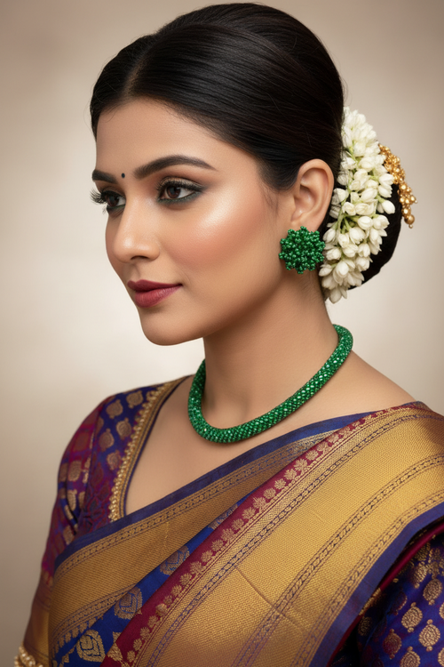 Emerald Enchantment Rope Necklace With Matching Earring - Handmade