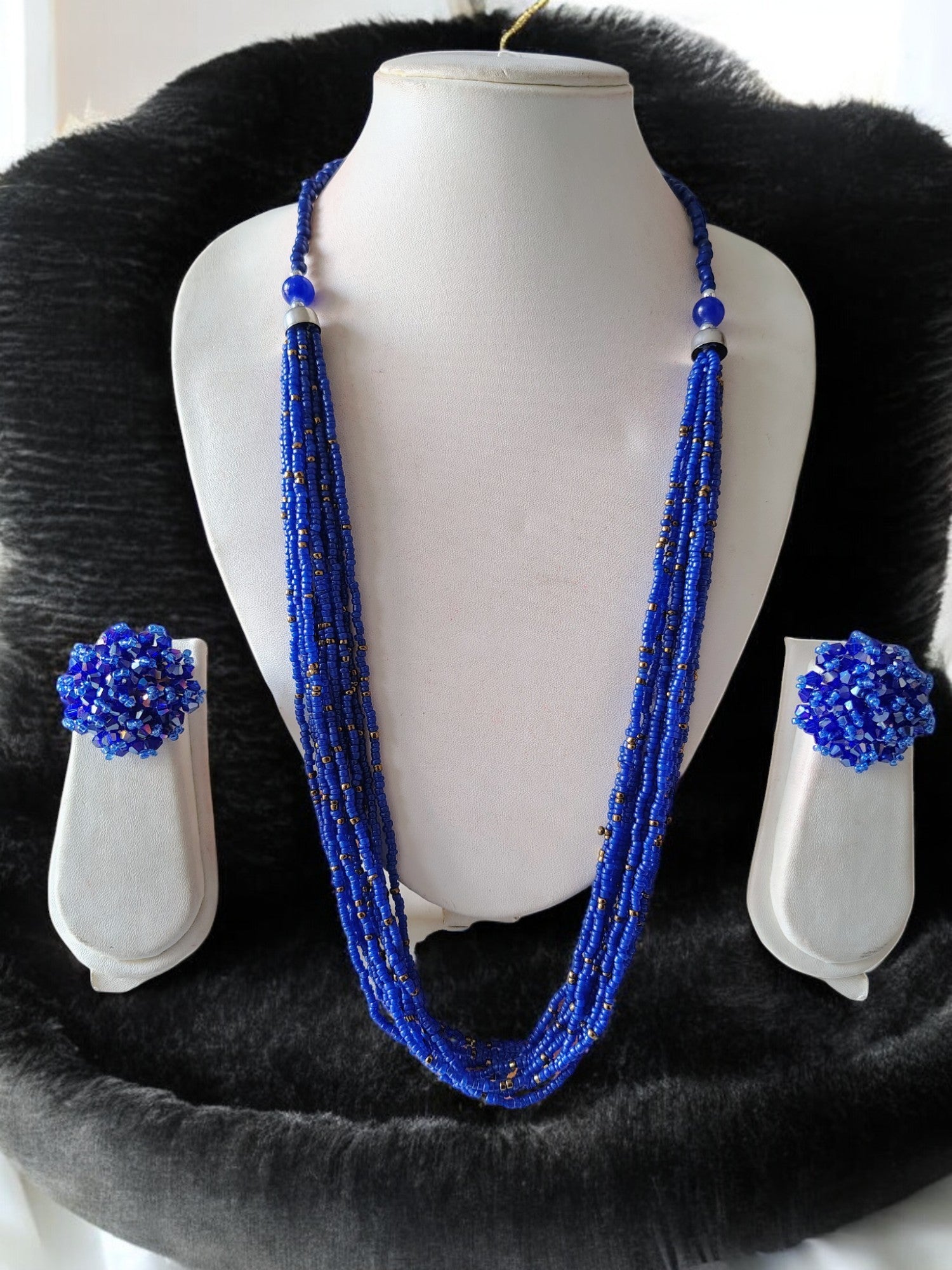 Handmade 12 Layered Long Beaded Necklace & Set - 5 Colours Available