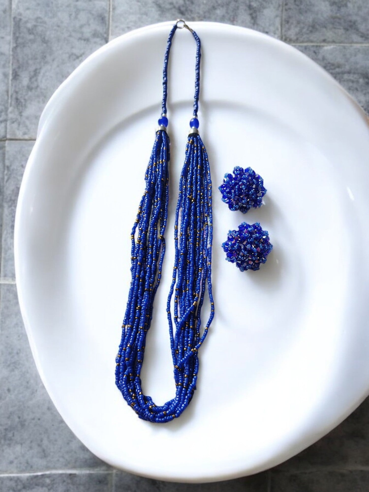 Handmade 12 Layered Long Beaded Necklace & Set - 5 Colours Available