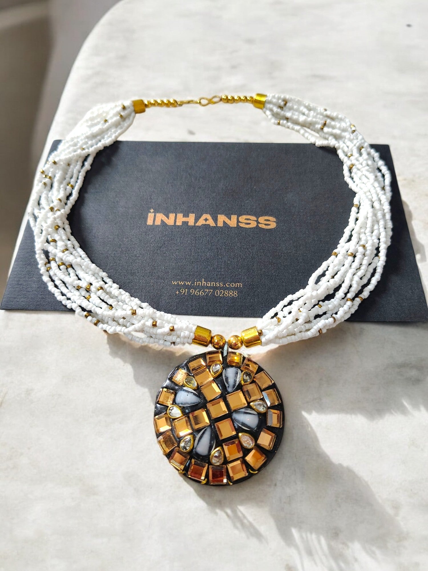 White Mosaic Radiance Necklace - Handmade