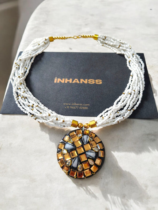 White Mosaic Radiance Necklace - Handmade