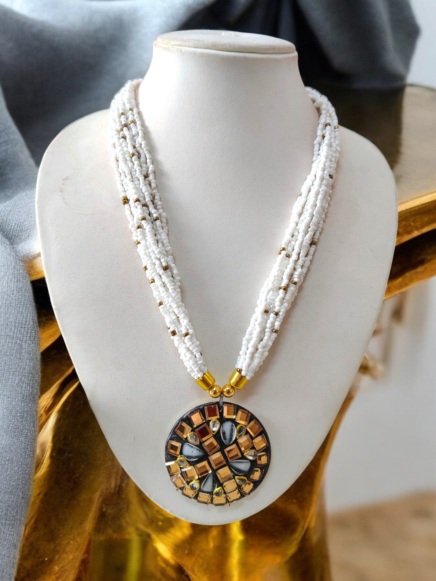 White Mosaic Radiance Necklace - Handmade