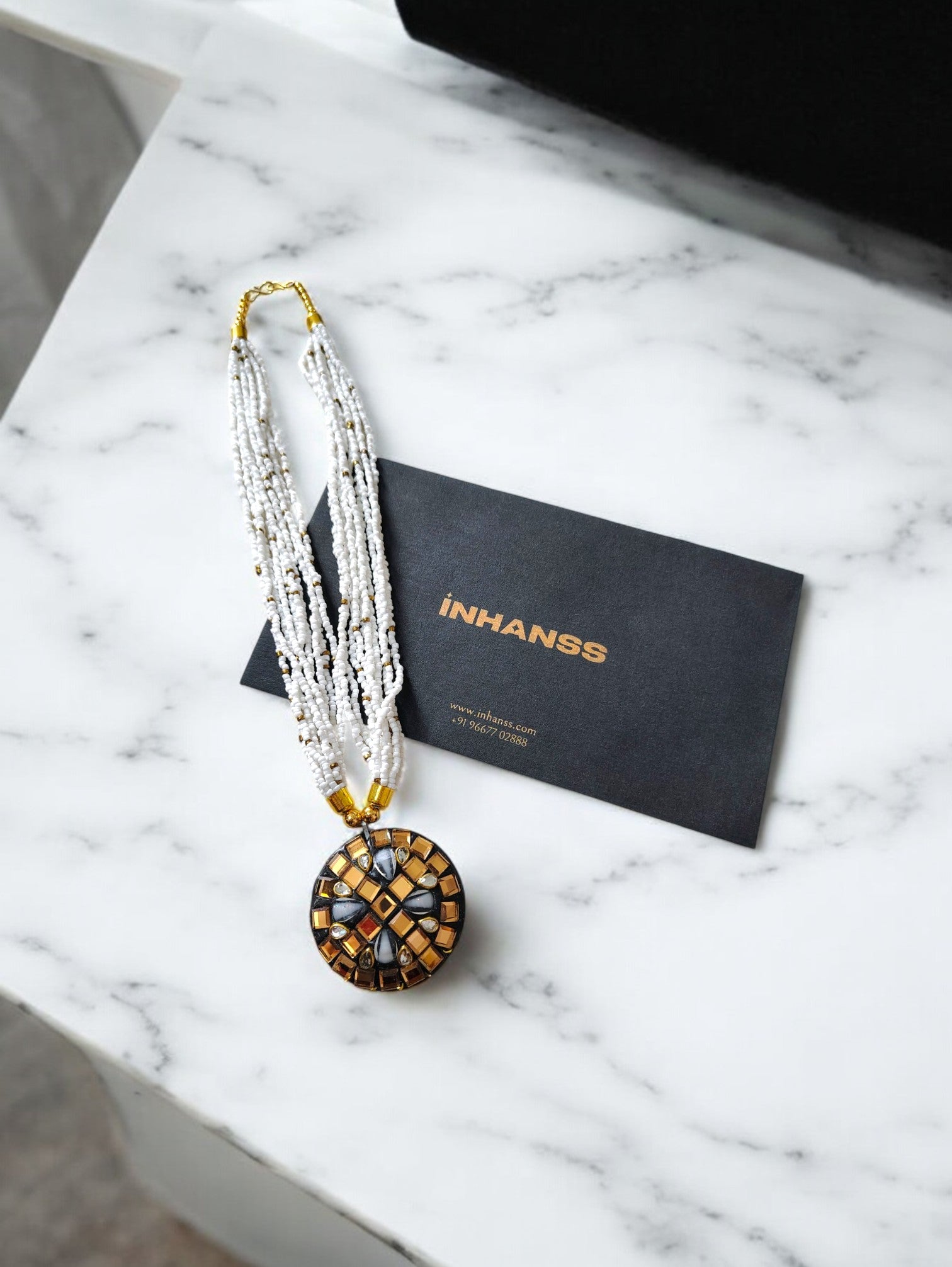 White Mosaic Radiance Necklace - Handmade