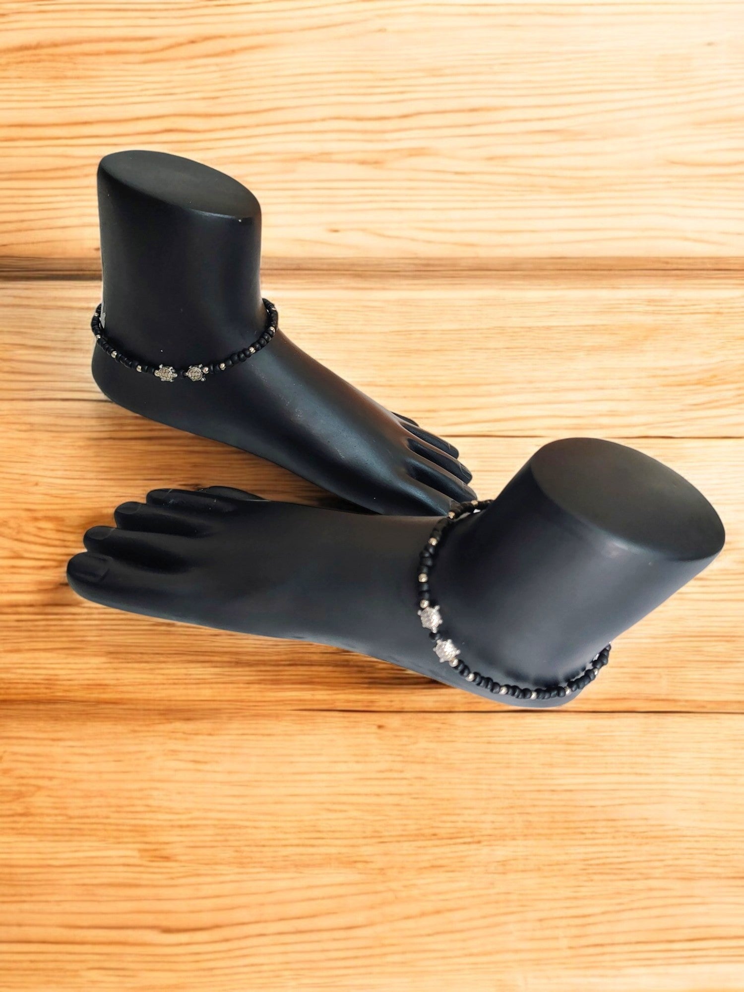 Handmade Black Radiance Anklet - Adjustable