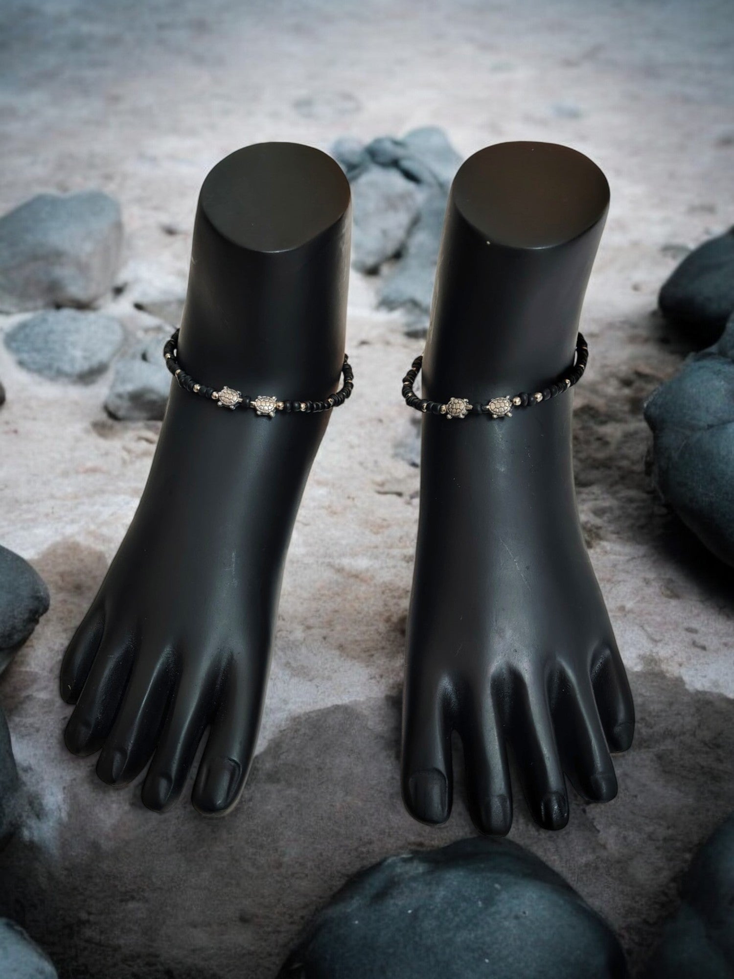 Handmade Black Radiance Anklet - Adjustable