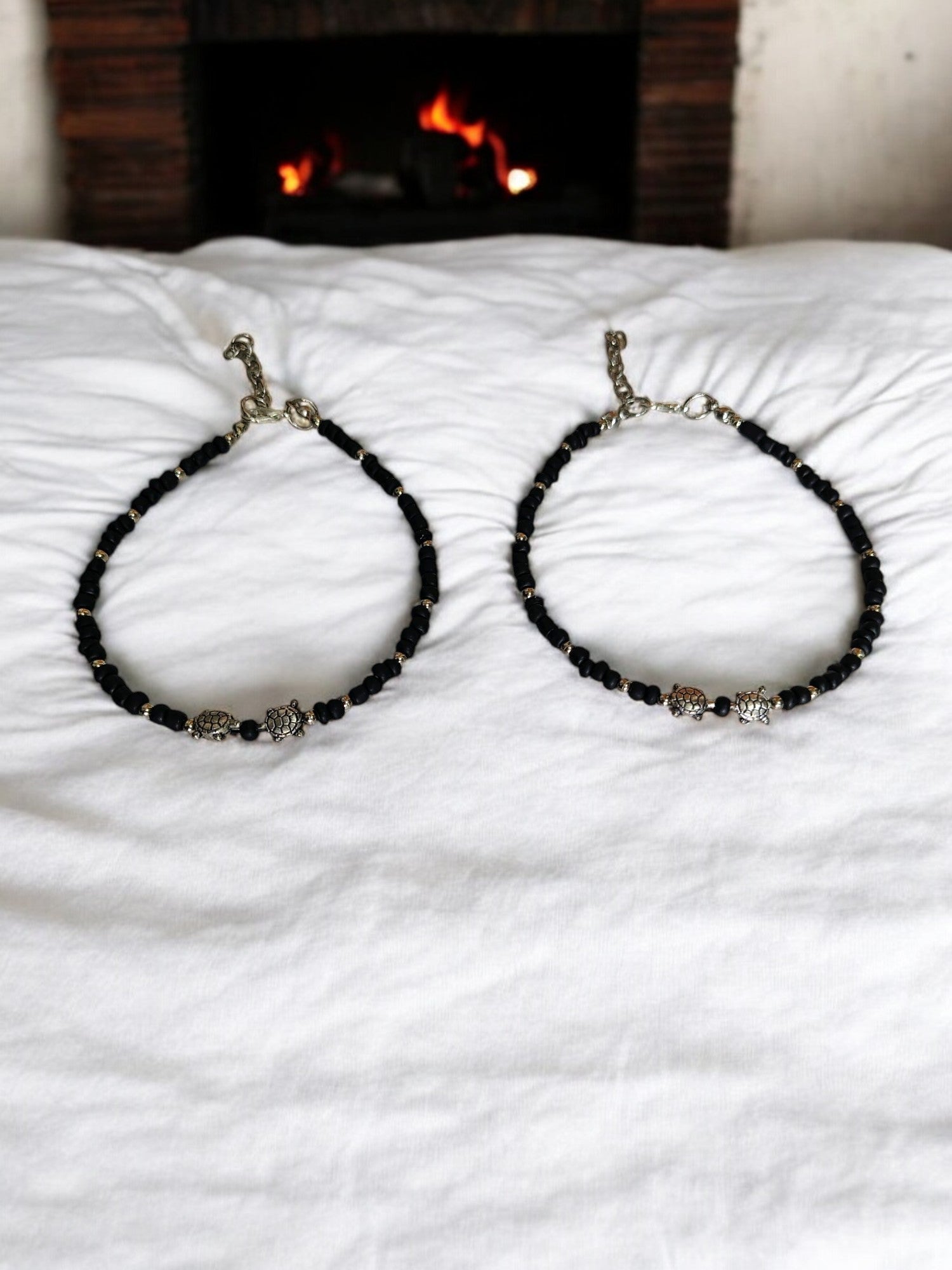 Handmade Black Radiance Anklet - Adjustable