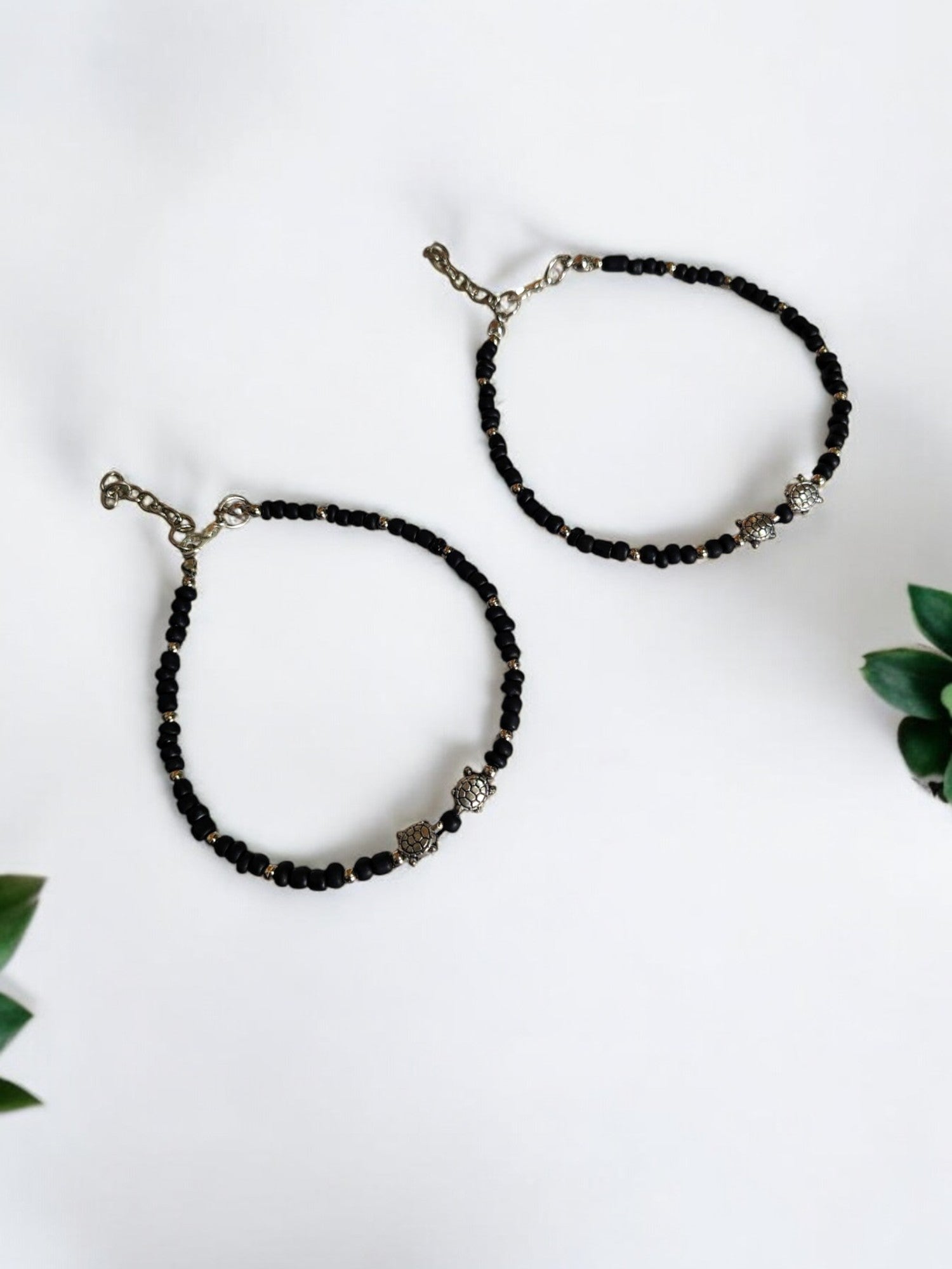 Handmade Black Radiance Anklet - Adjustable