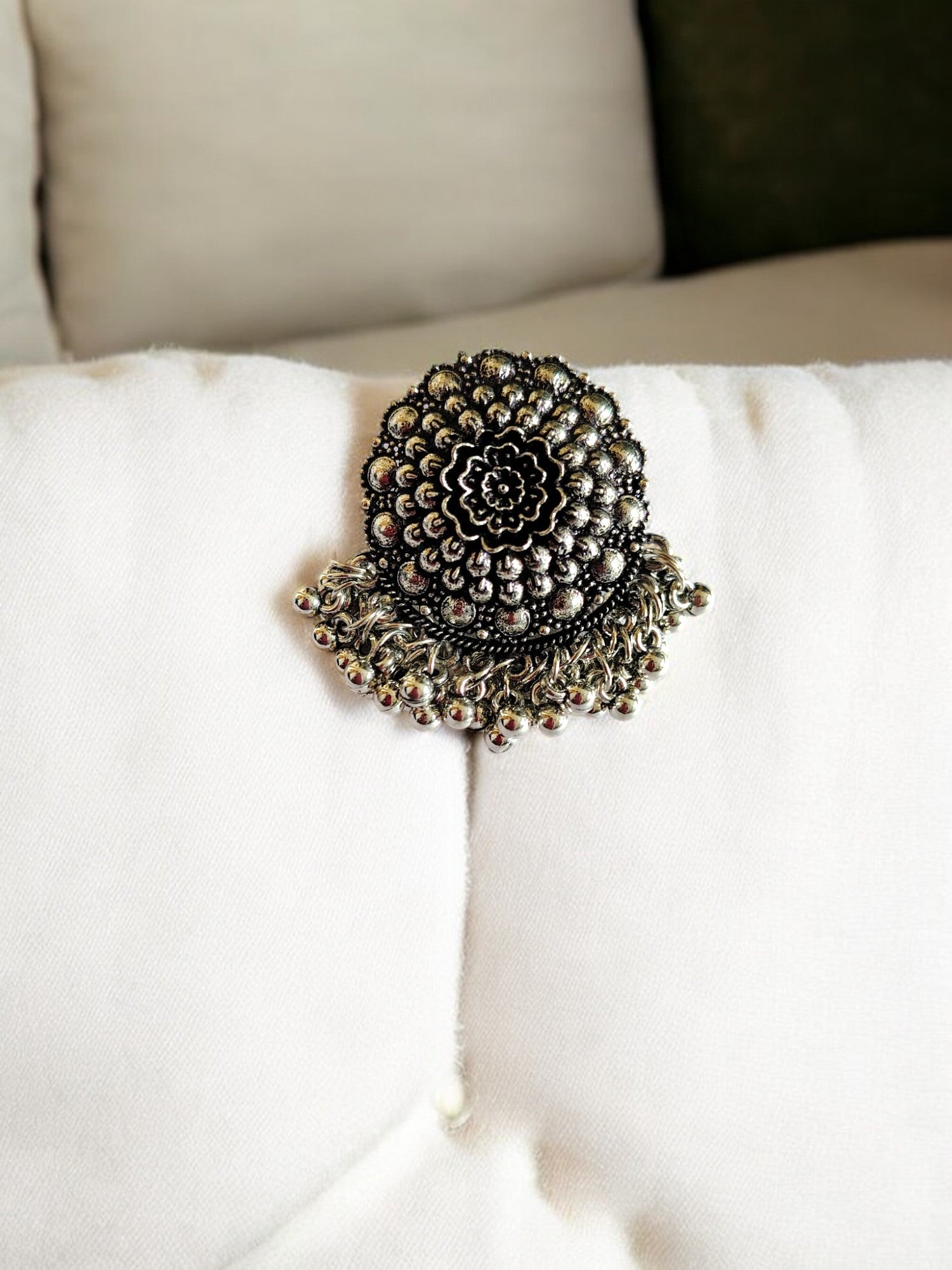 Regal Bloom Statement Oxidized Ring - Adjustable