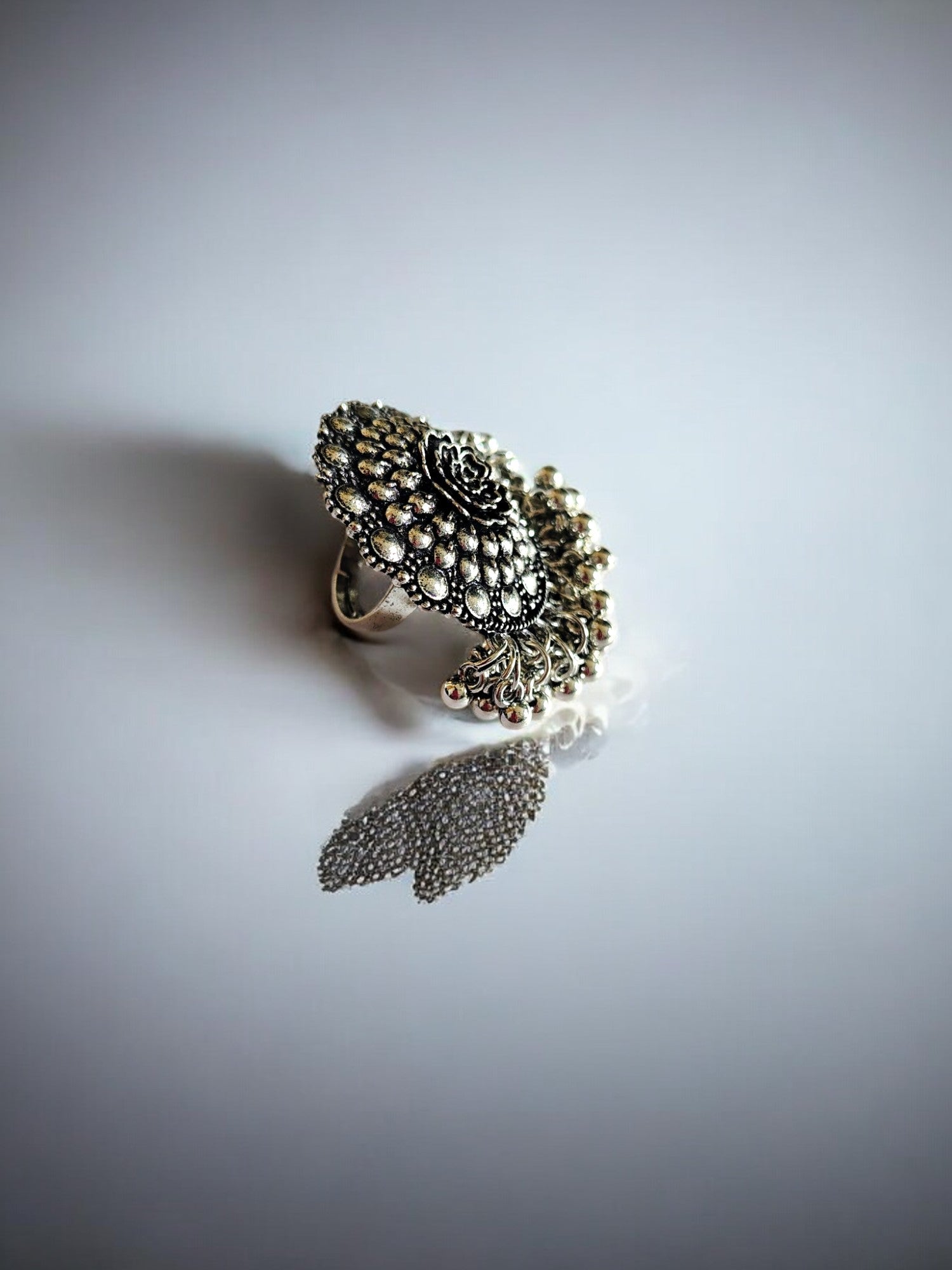 Regal Bloom Statement Oxidized Ring - Adjustable