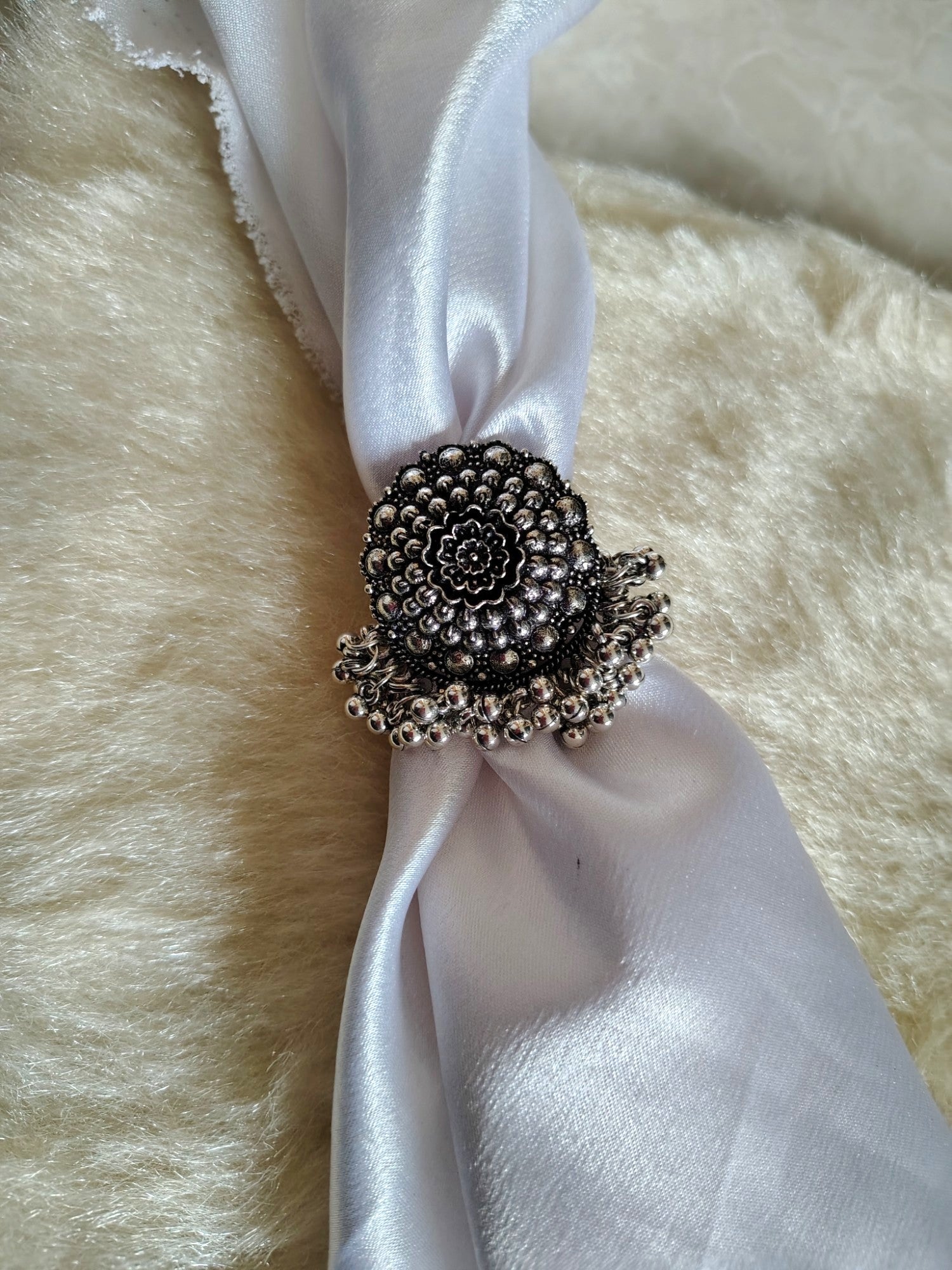 Regal Bloom Statement Oxidized Ring - Adjustable