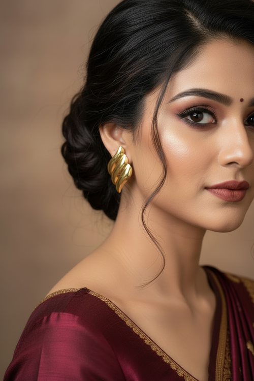 Golden Waves Anti Tarnish Stud Earrings