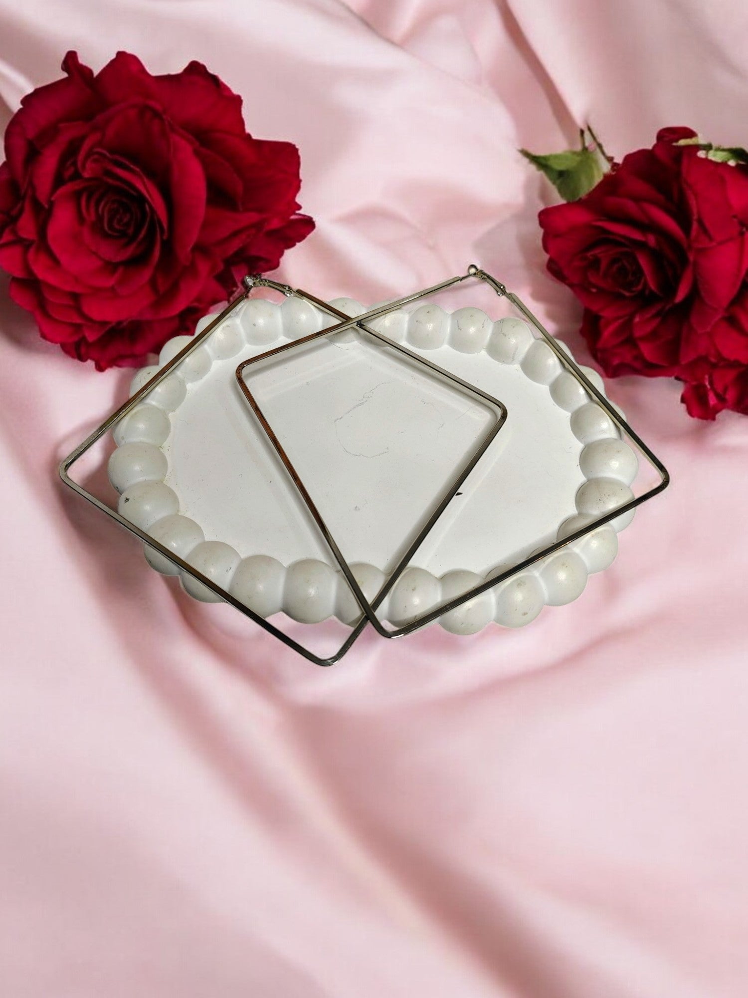 Oversized Sqaure Silver Chic Stainless Steel Statement Earrings