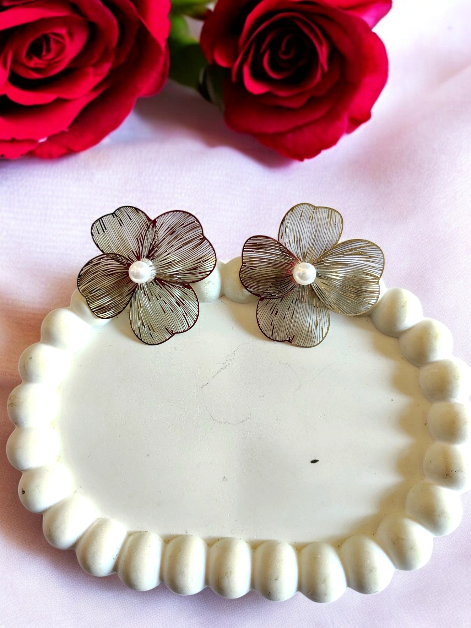 Pearl Blossom Statement Stud Anti Tarnish Earrings