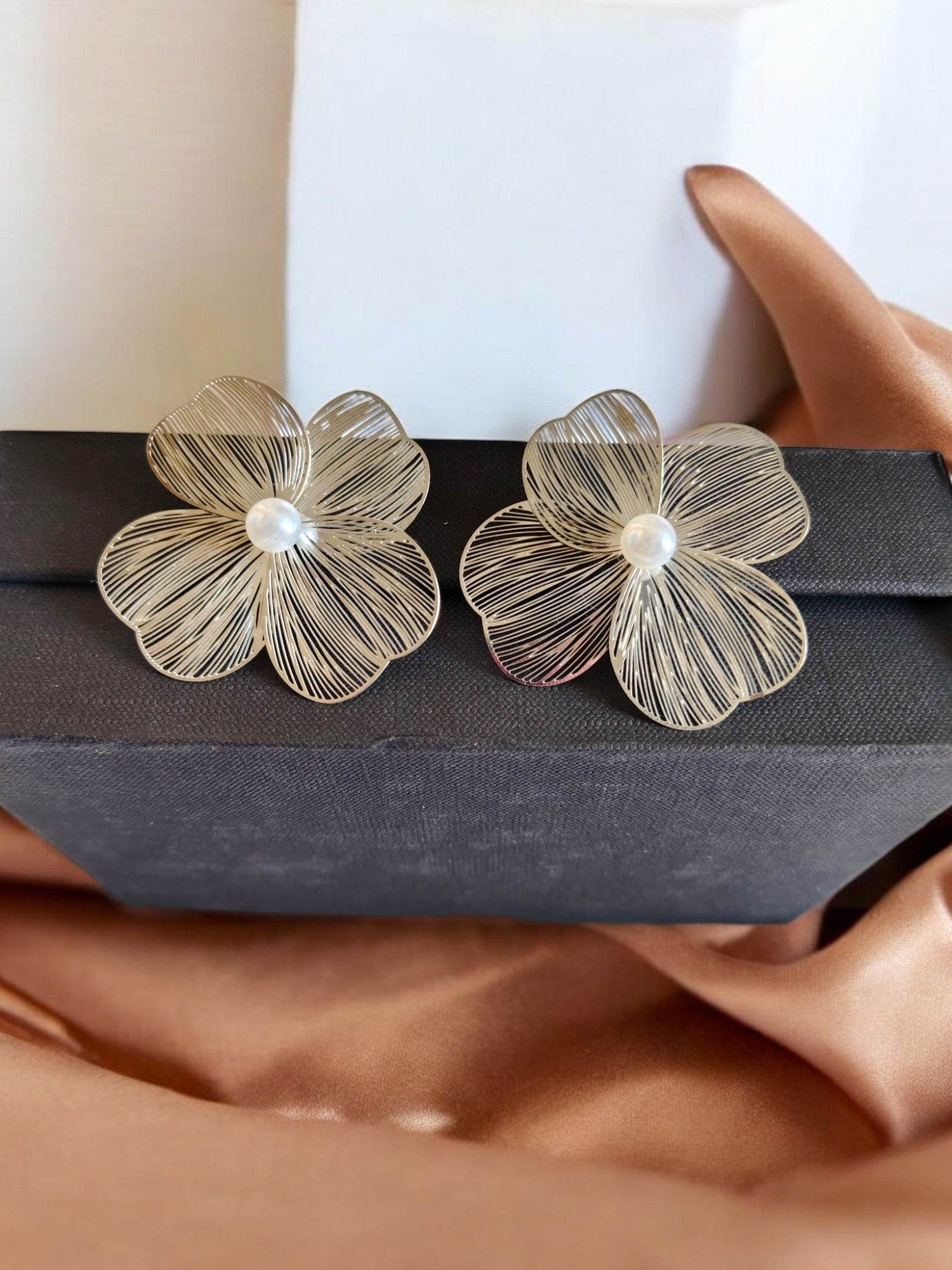 Pearl Blossom Statement Stud Anti Tarnish Earrings