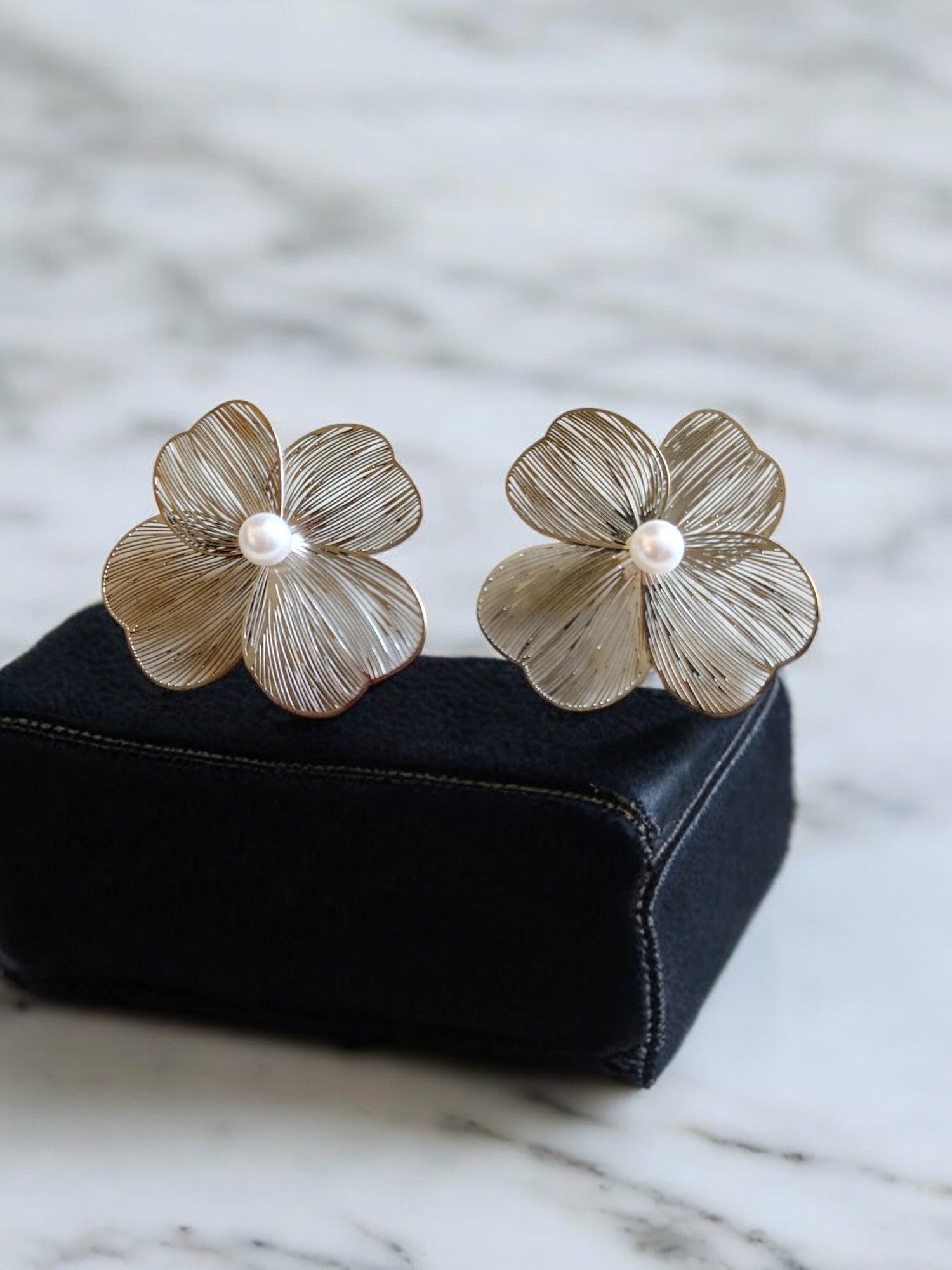 Pearl Blossom Statement Stud Anti Tarnish Earrings