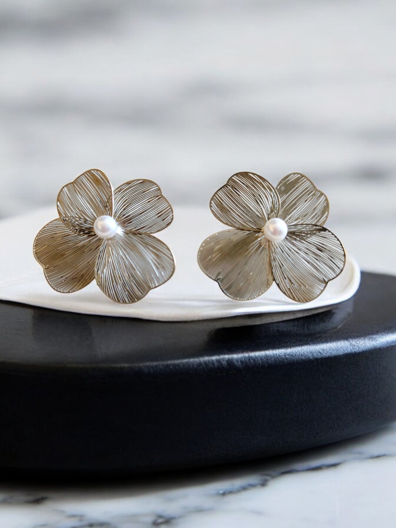 Pearl Blossom Statement Stud Anti Tarnish Earrings