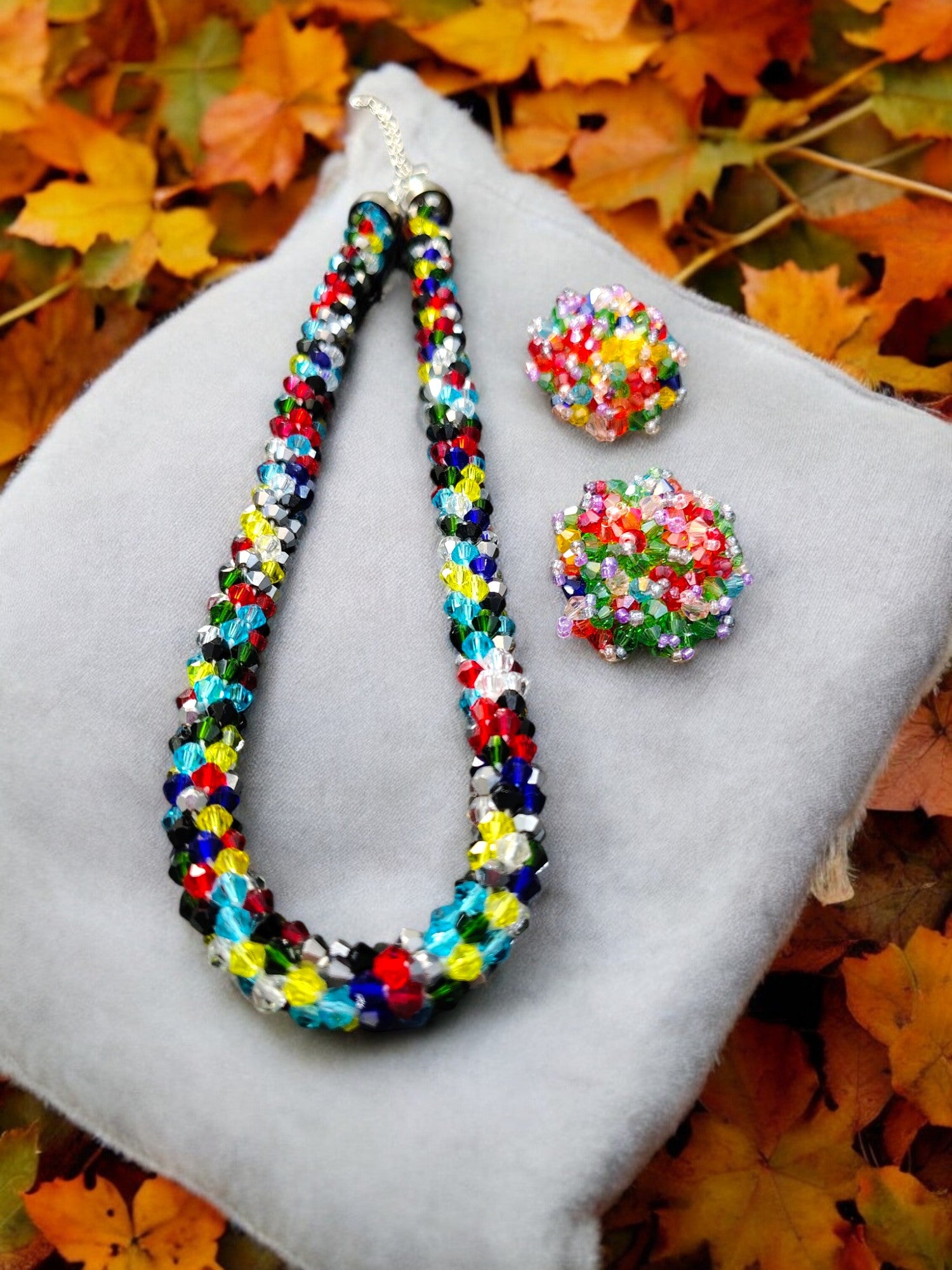 Noor-e-Jalwa – Handmade Crystal Bead Necklace / Necklace with Earrings -Adjustable -(Available in 11 Stunning Colors)