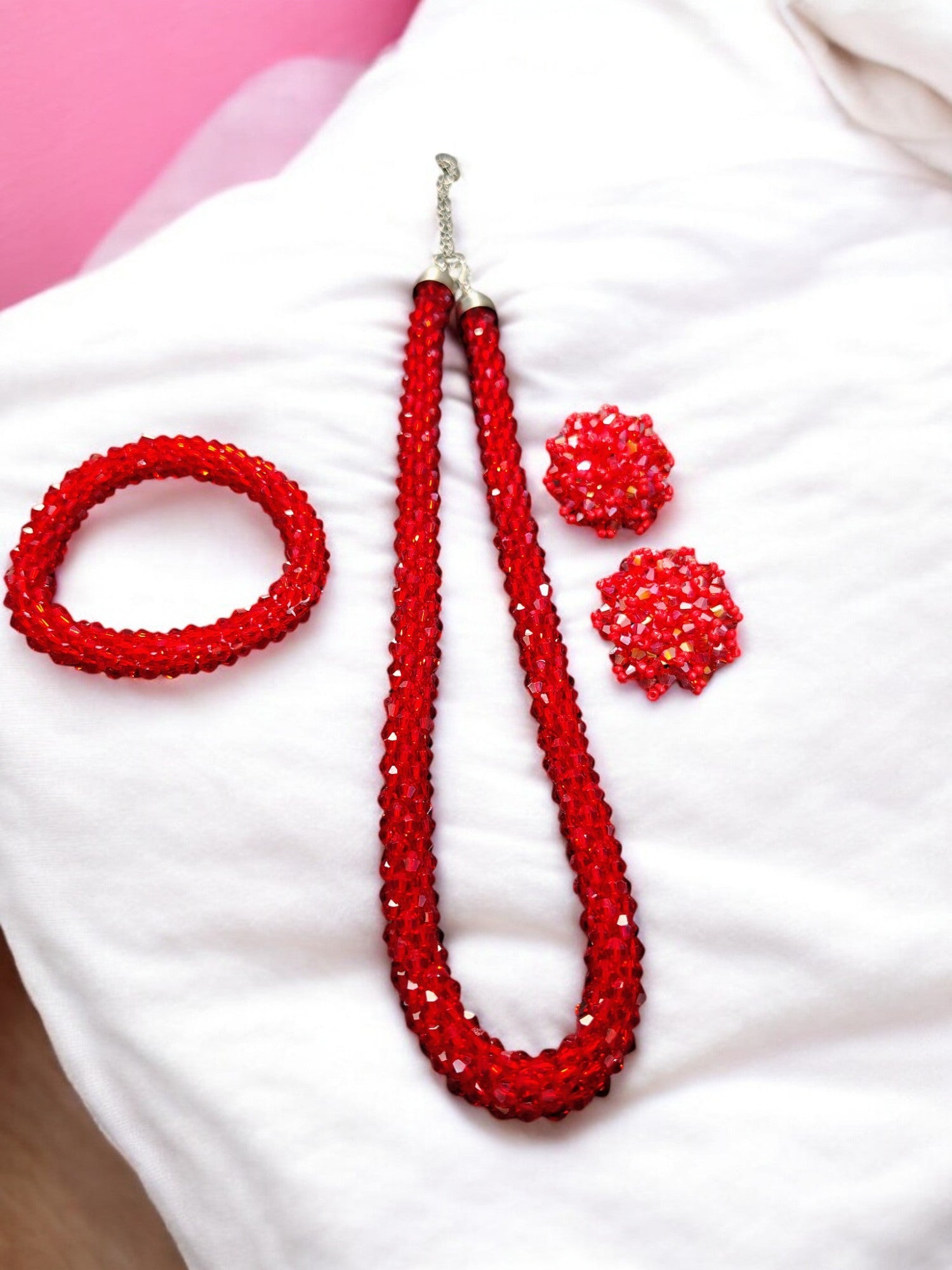 Sitaaron Ki Jhalak – 3-Piece Handmade Crystal Bead Set (Necklace + Earrings + Bracelet)-Adjustable-6 Colors Avaialble