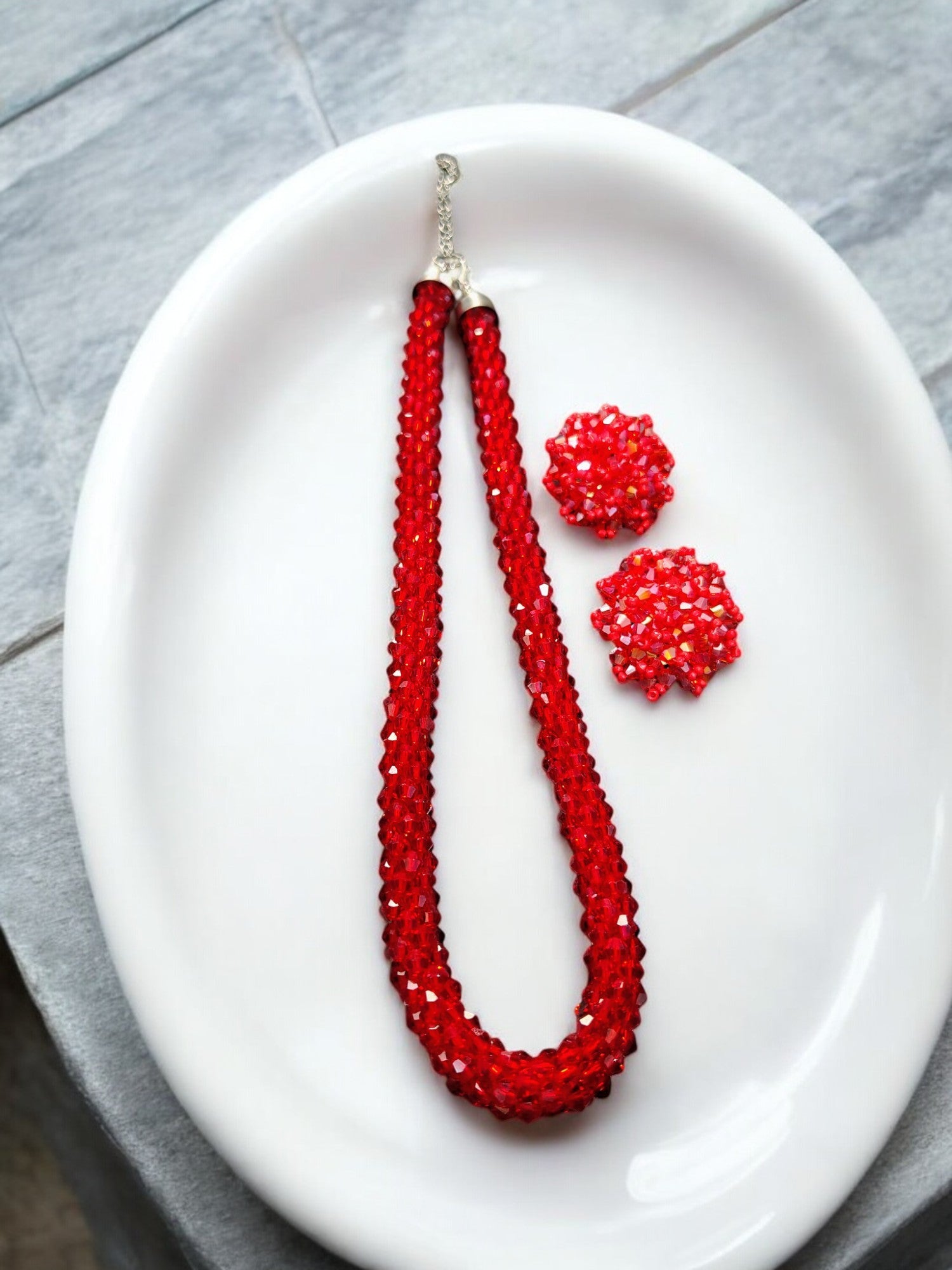 Noor-e-Jalwa – Handmade Crystal Bead Necklace / Necklace with Earrings -Adjustable -(Available in 11 Stunning Colors)