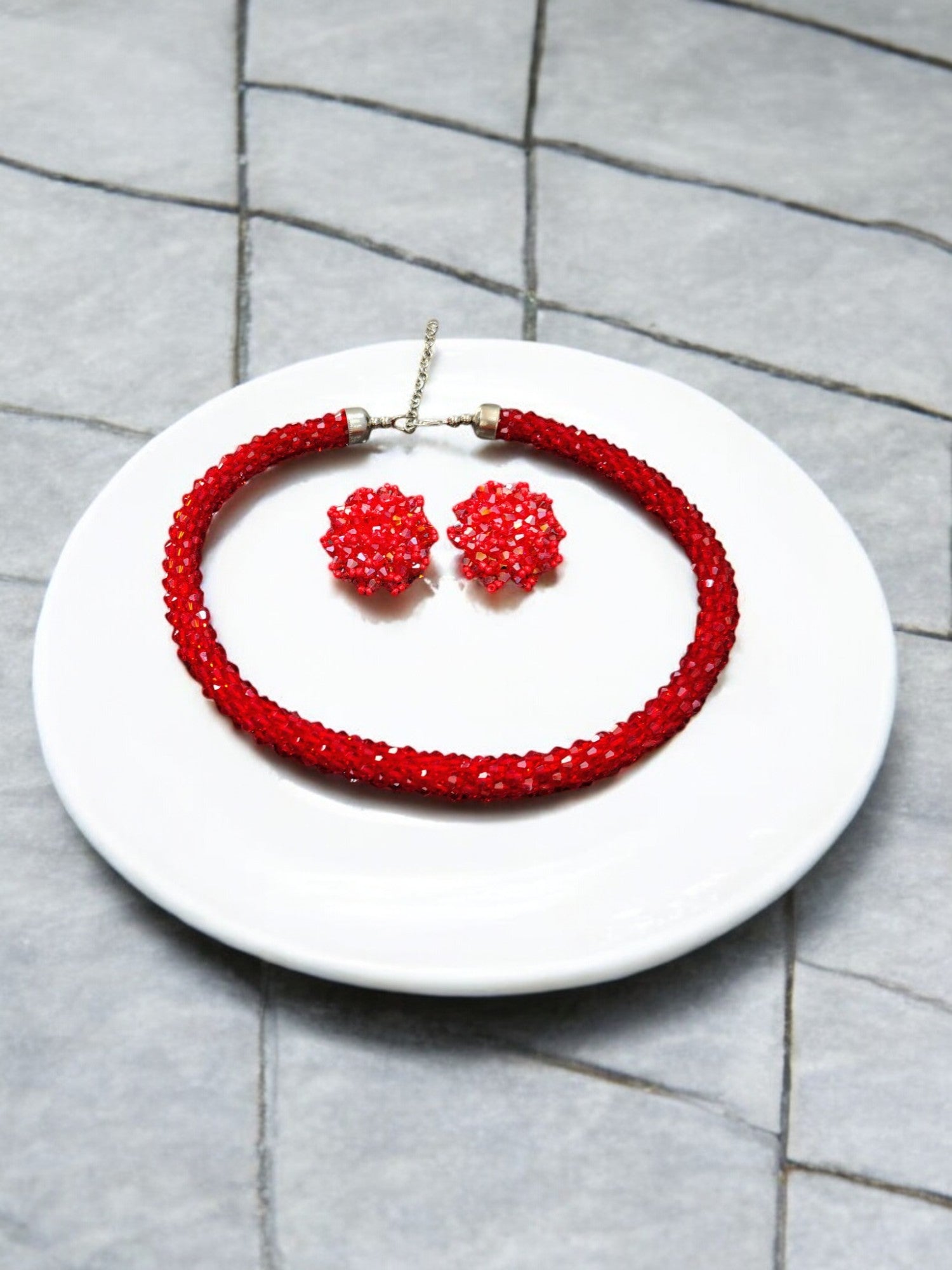 Noor-e-Jalwa – Handmade Crystal Bead Necklace / Necklace with Earrings -Adjustable -(Available in 11 Stunning Colors)