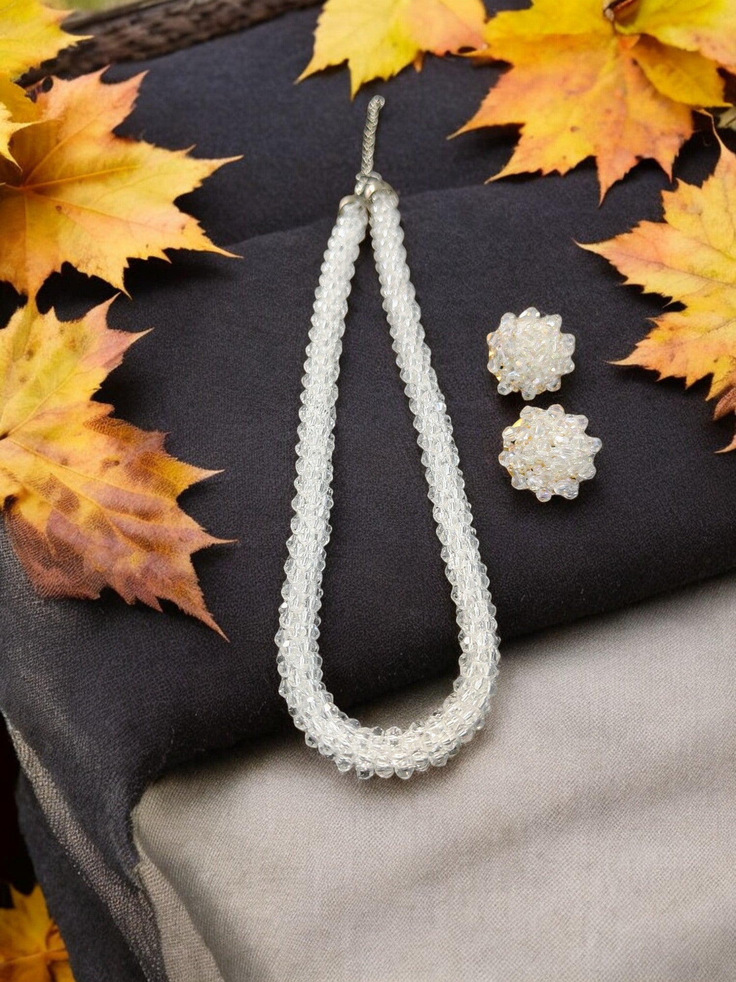 Chhoti Si Chamak – Crystal Necklace with Small Statement Studs (Available in 4 colors – Adjustable, Everyday Glam)