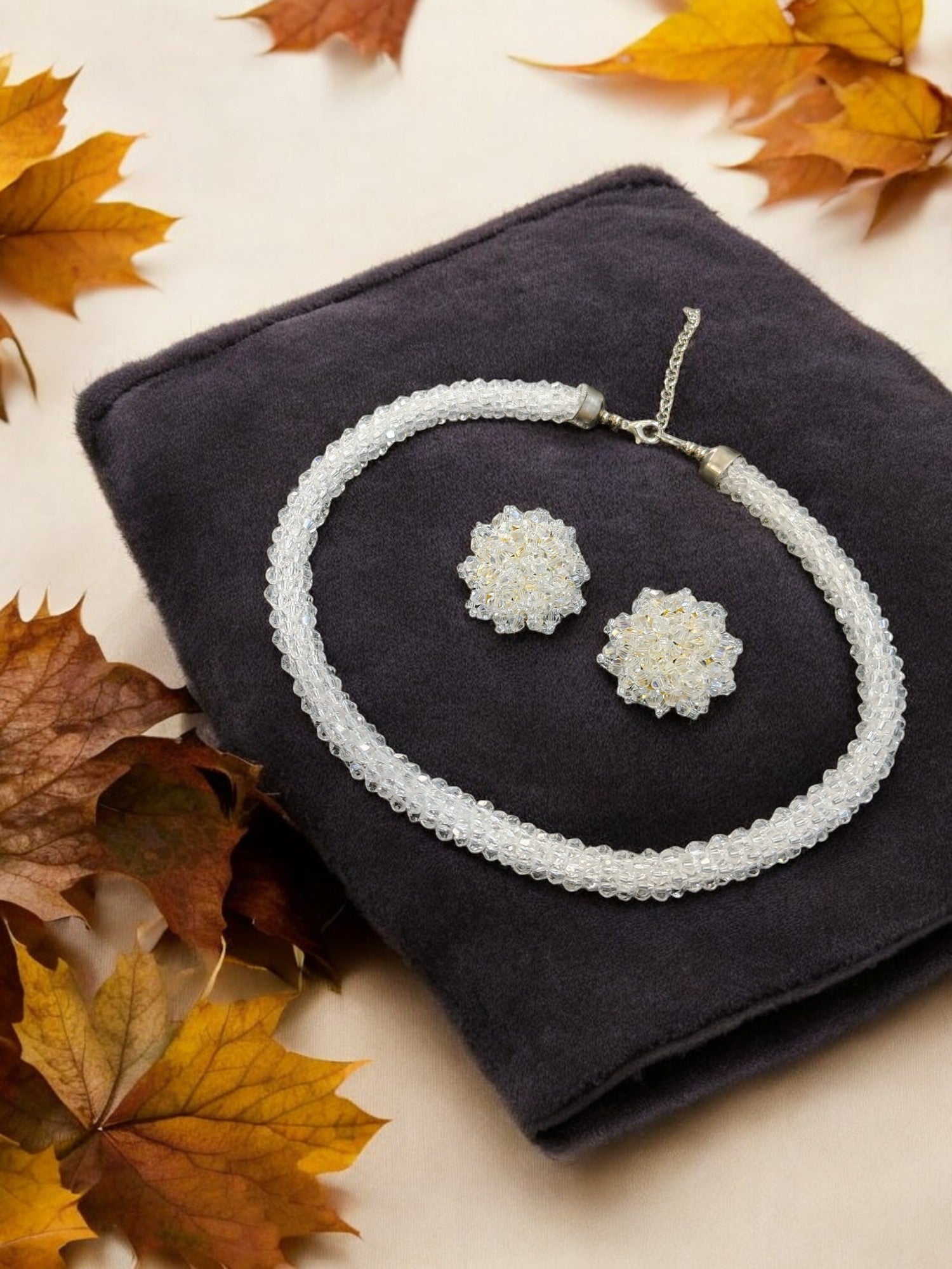 Noor-e-Jalwa – Handmade Crystal Bead Necklace / Necklace with Earrings -Adjustable -(Available in 11 Stunning Colors)