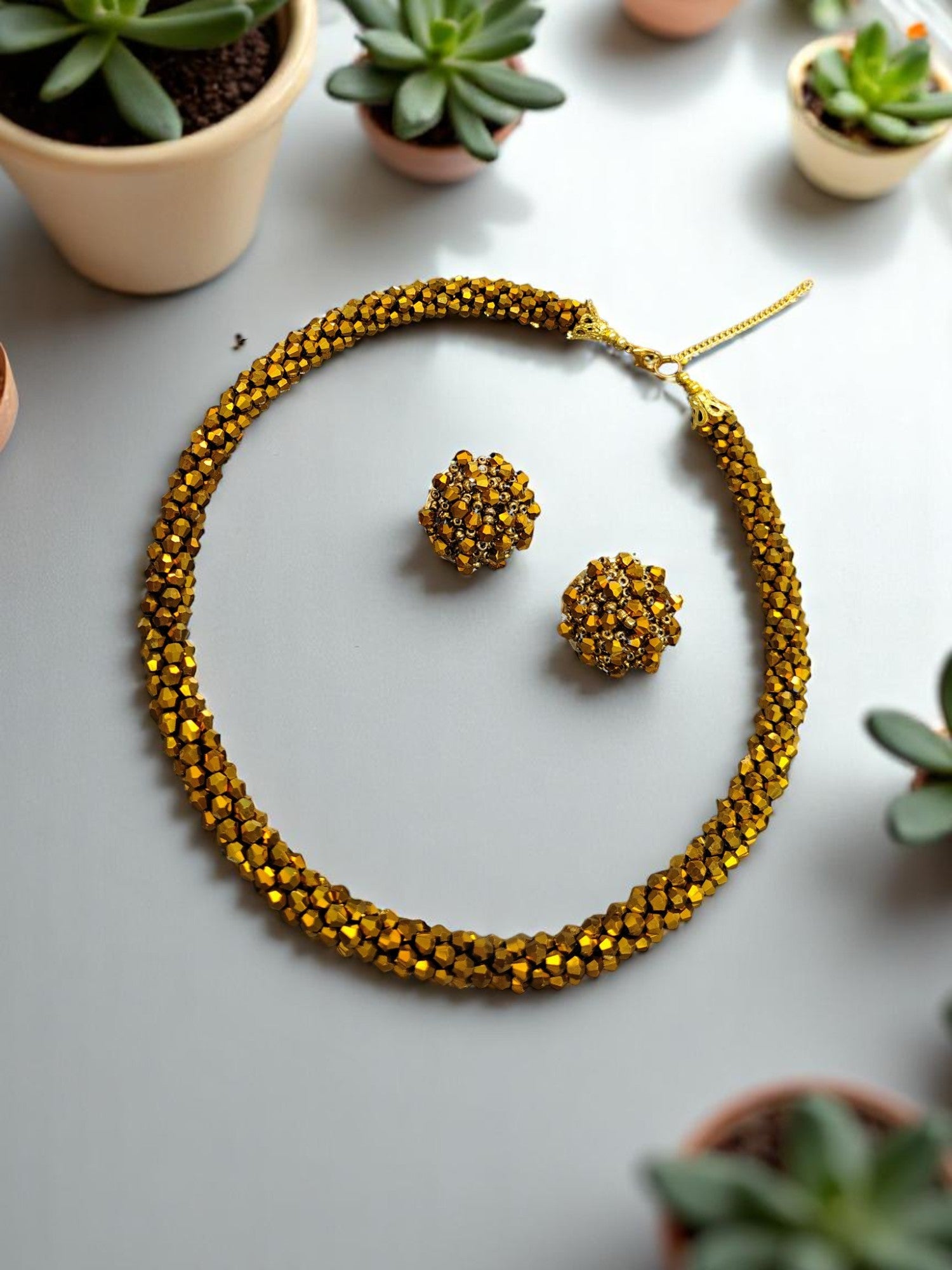 Chhoti Si Chamak – Crystal Necklace with Small Statement Studs (Available in 4 colors – Adjustable, Everyday Glam)