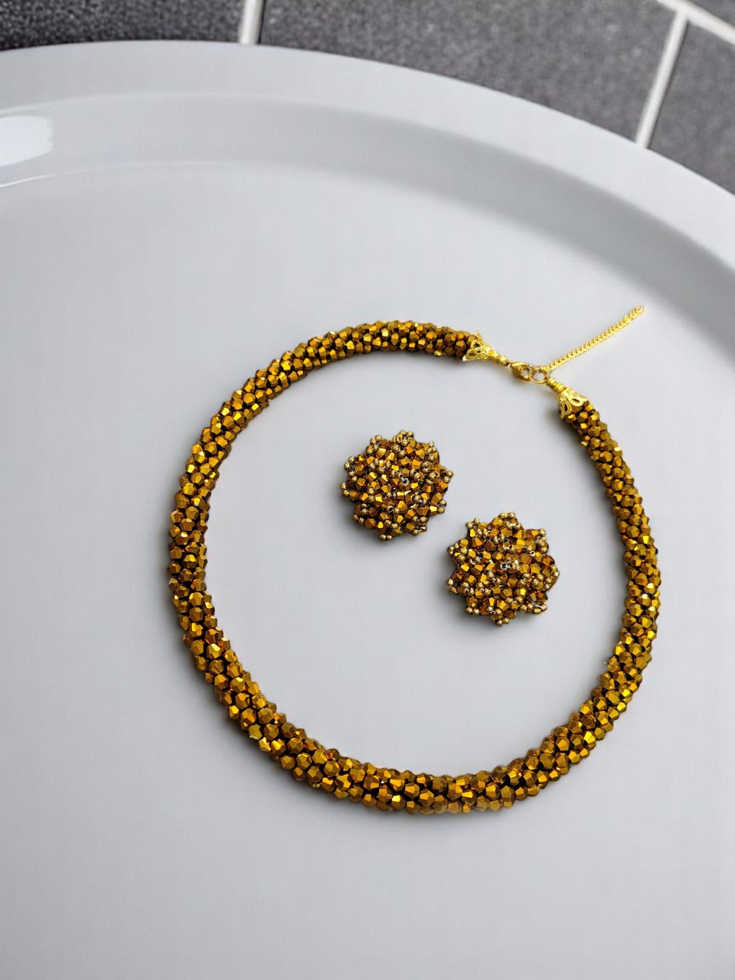 Noor-e-Jalwa – Handmade Crystal Bead Necklace / Necklace with Earrings -Adjustable -(Available in 11 Stunning Colors)