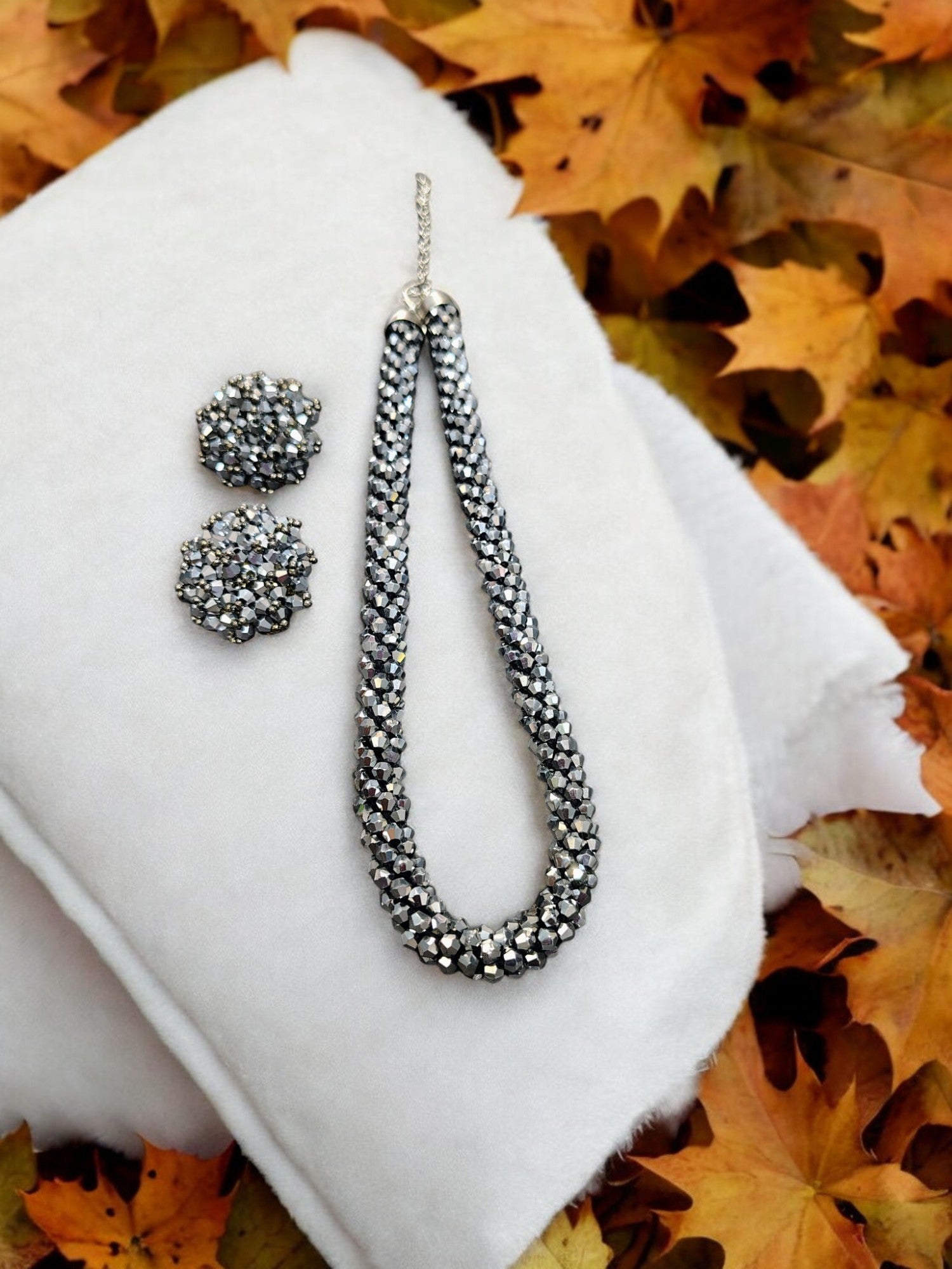 Noor-e-Jalwa – Handmade Crystal Bead Necklace / Necklace with Earrings -Adjustable -(Available in 11 Stunning Colors)