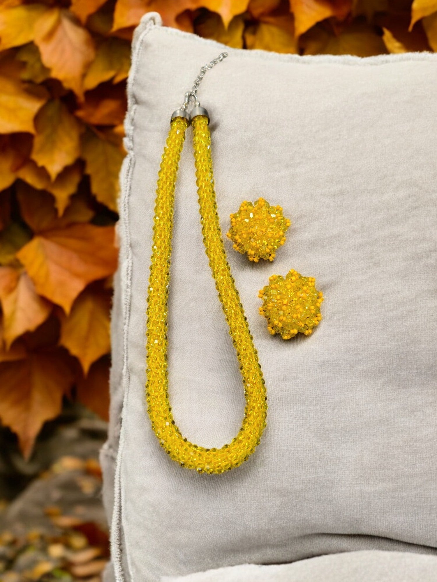 Noor-e-Jalwa – Handmade Crystal Bead Necklace / Necklace with Earrings -Adjustable -(Available in 11 Stunning Colors)