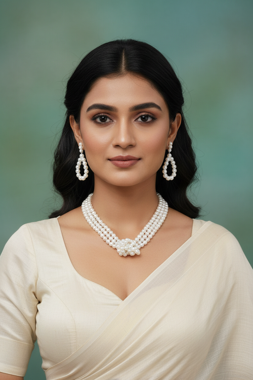 Aaranya – Dual-Tone Pearl Knot Choker Set (4 Colors Available )