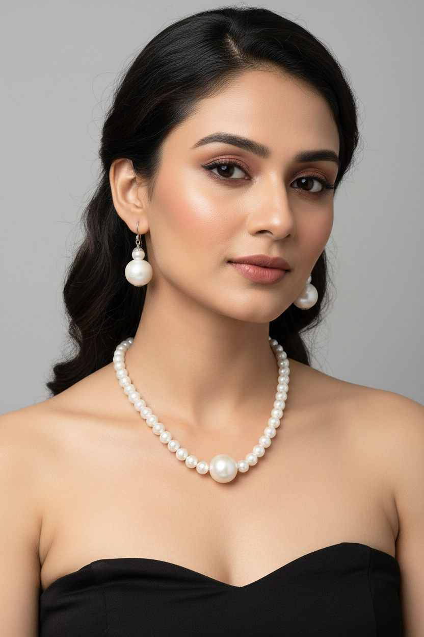 Amara Royale Pearl Necklace With Statement Earrings- IVORY