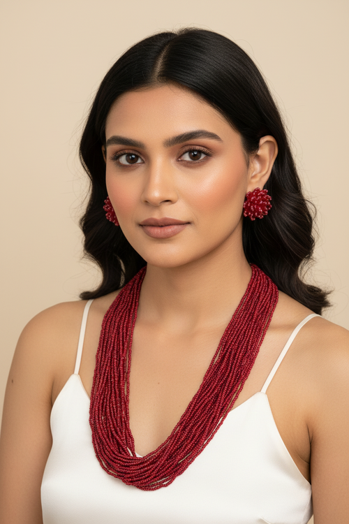 RangSaaz 20-Layer Luxe Long Beaded Necklace (With Optional Statement Earrings) - 16 Colors Available
