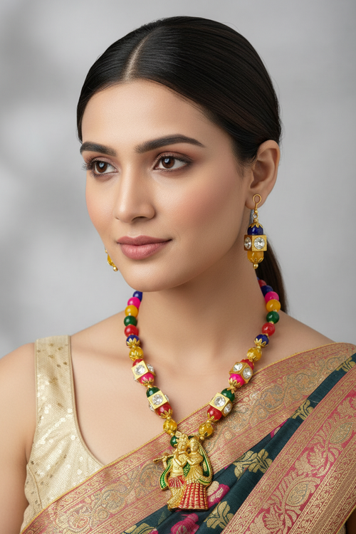 Radha Gopal Basuri Crystal Multicolour Set - Handmade| Adjustable | Statement Divine Jewellery