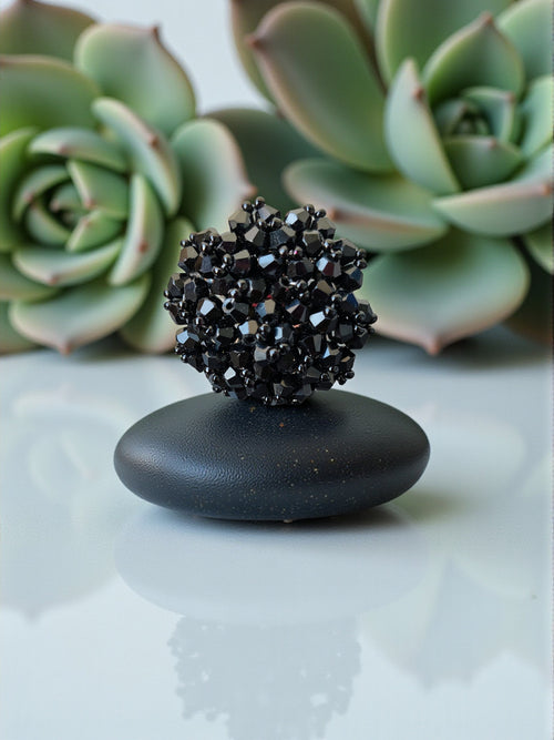 Black Crystal Adjustable Ring