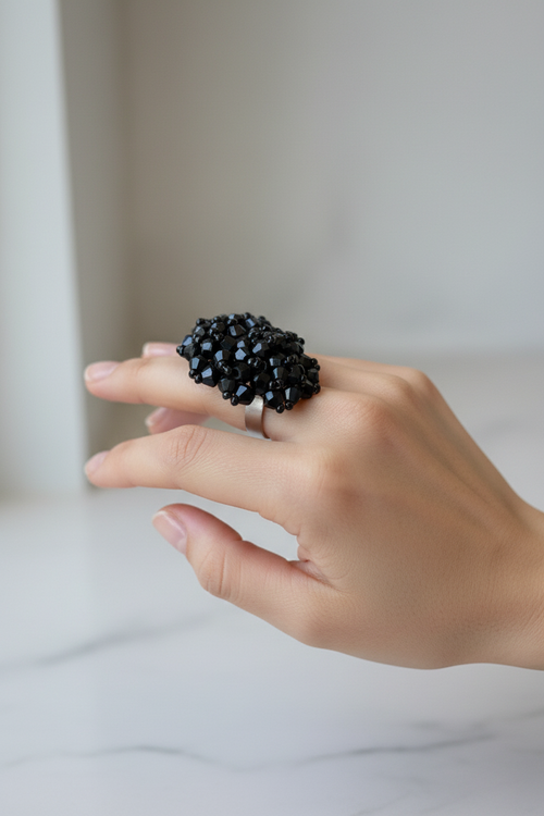 Black Crystal Adjustable Ring