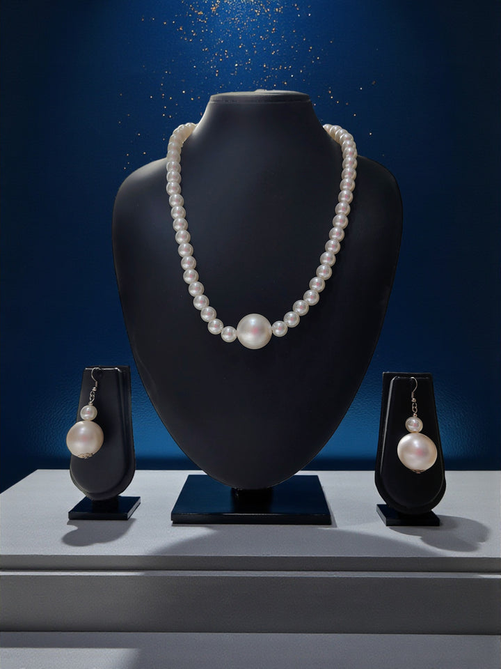 Amara Royale Pearl Necklace With Statement Earrings- IVORY – INHANSS