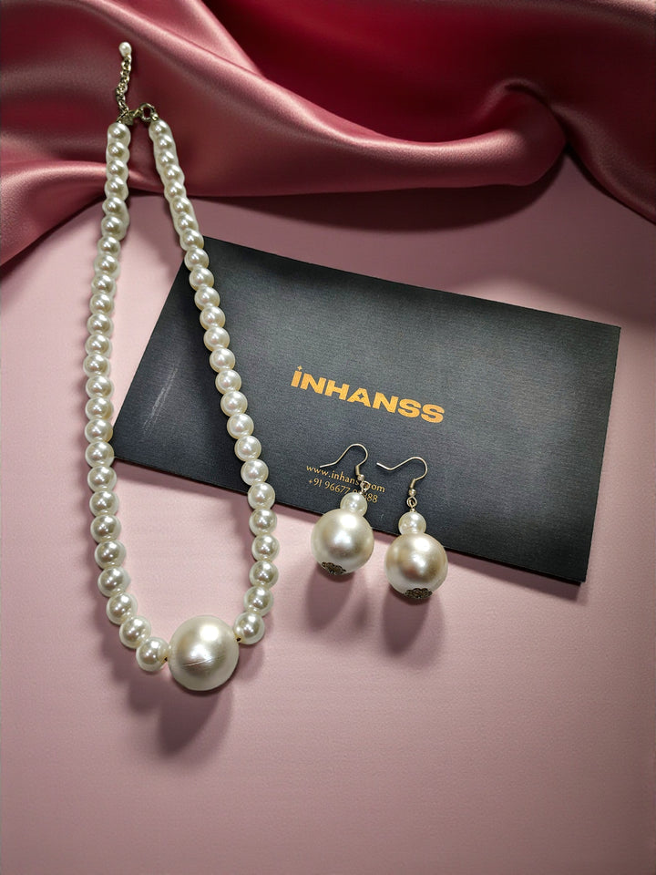 Amara Royale Pearl Necklace With Statement Earrings- IVORY – INHANSS