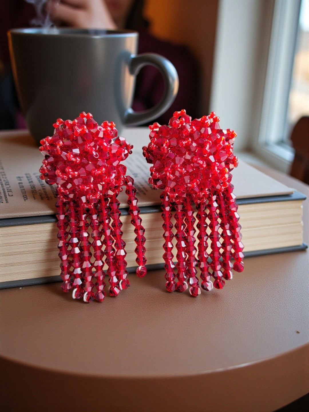 Small Maroon Crystal Dangler Earrings