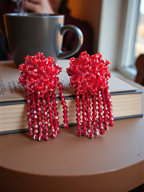 Small Maroon Crystal Dangler Earrings