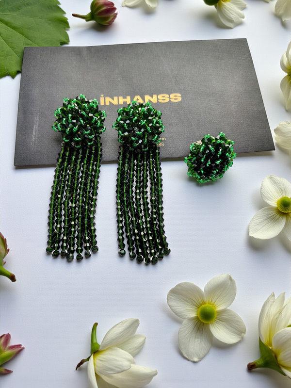 NoorJhalar Sparkle Set – Dangler & Ring Duo- 10 Colours Available- Earring + Adjustable Ring Combo