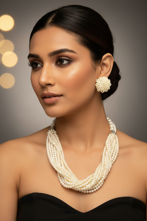 Chandrika – Layered Pearl Elegance Necklace - IVORY