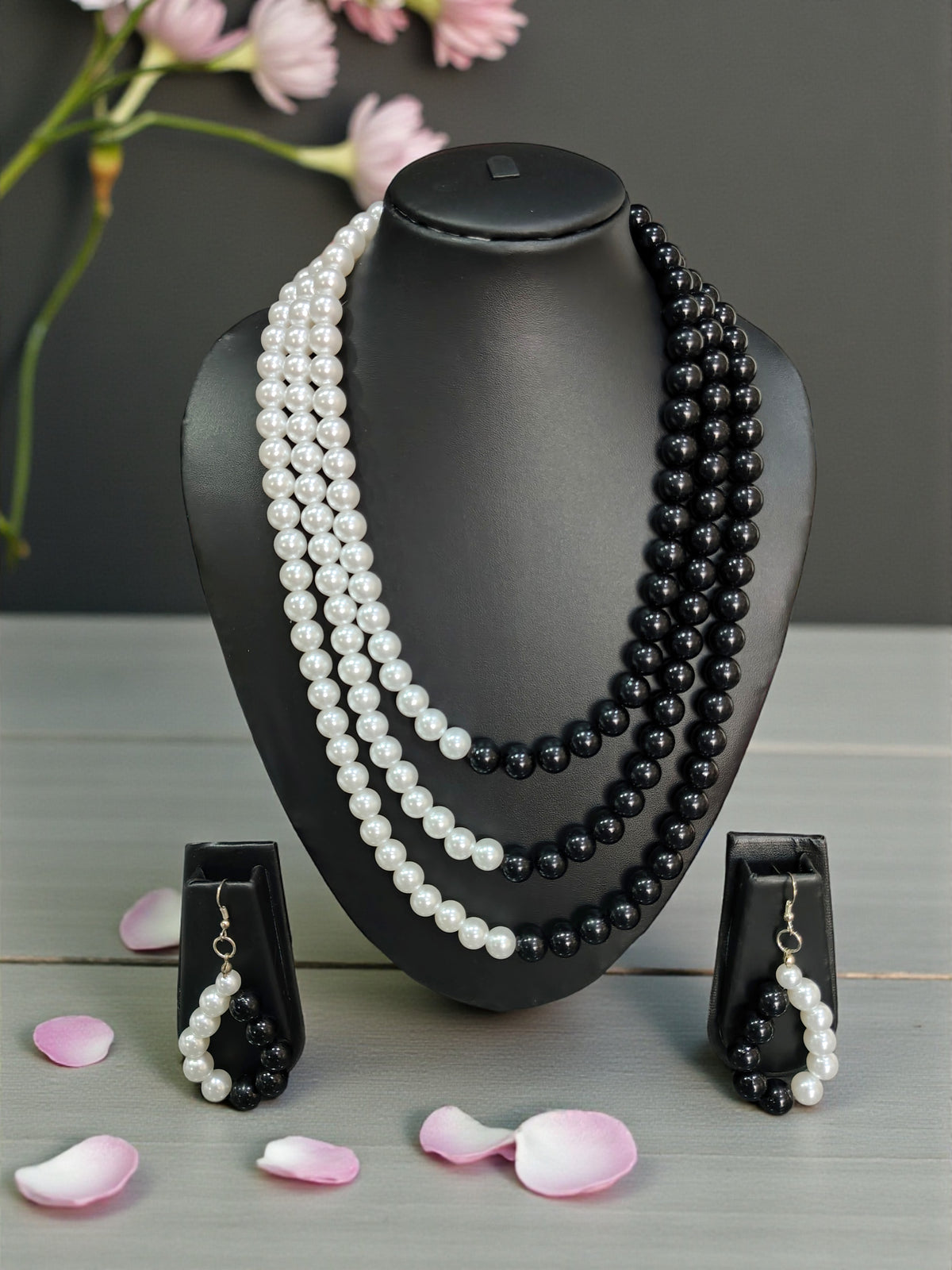 Noor-E-Siyahi Pearl Layers - 3 Single Line Pearls + 2 Statement Earrings Designs (Style it Your Way)