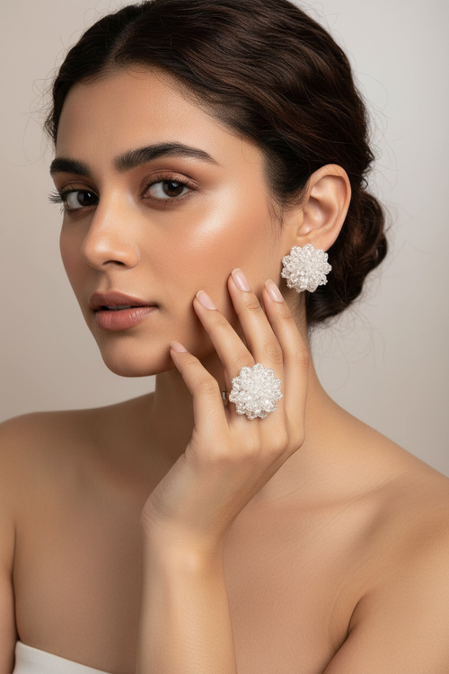 RangMani Crystal Duo – Adjustable Ring + Statement Earrings Set- 19 Stunning Shades