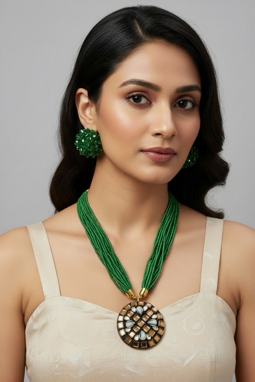 Occasion Wear Multi-Strand Mosaic Necklace Set- 9 Colours Available