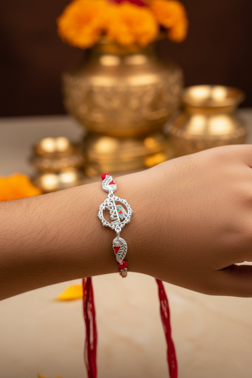 Krishna Silver-Plated Designer Rakhi