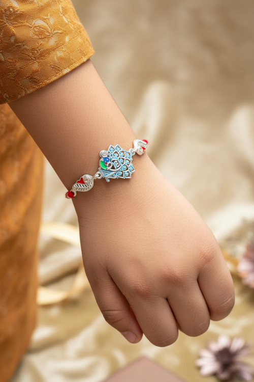 Radhe Mor Pankh Silver-Plated Designer Rakhi